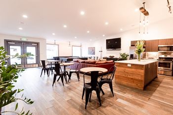 a living room with a kitchen and a dining room at Notch 8, Tacoma, WA, 98444
